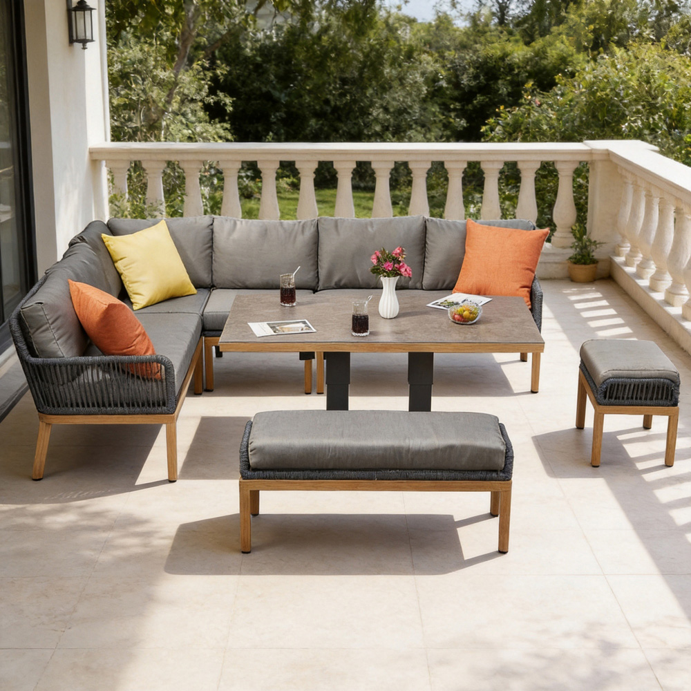 Furniture One 9 Seater Aluminium Corner Sofa Set with Lift Up Table Image 4