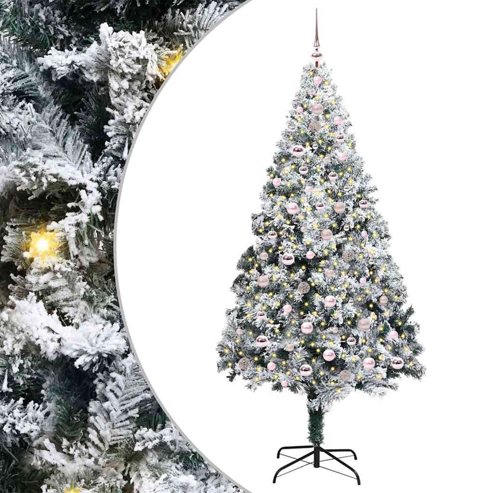 vidaXL Pre-Lit Pink Baubles White Artificial Christmas Tree 8ft Image 2