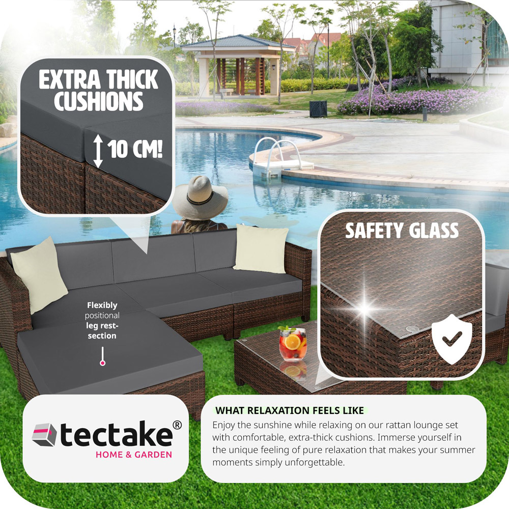 tectake Trieste Polyrattan Garden Furniture Set with Black and Brown 2 Cover Set Image 7