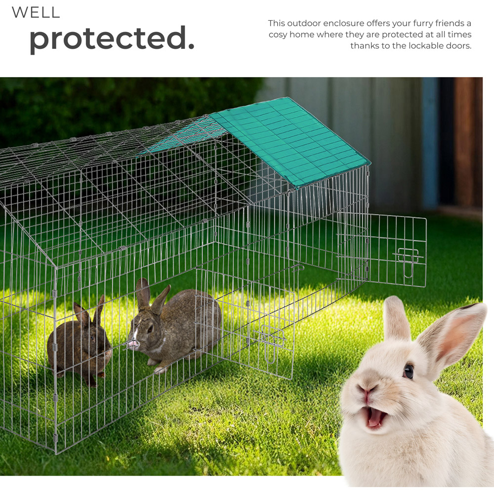 tectake Green Rabbit Run Hutch with Sunshade 180 x 75 x 75cm Image 3