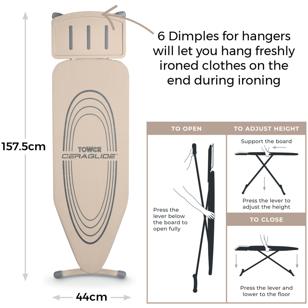 Tower Latte Pro Height Adjustable Oversize Ironing Board Image 9