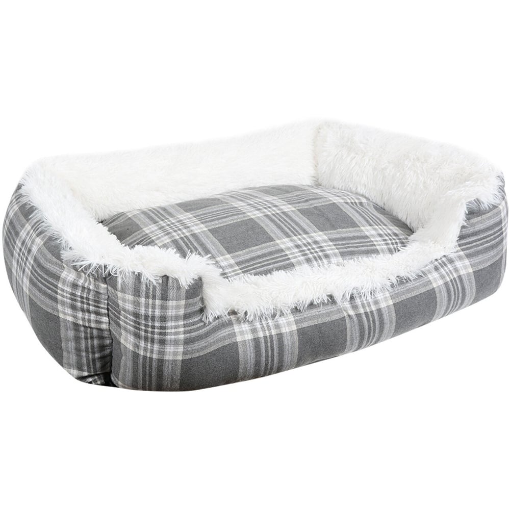 Clever Paws Grey Check Super Fluffy Large Pet Bed Image 1
