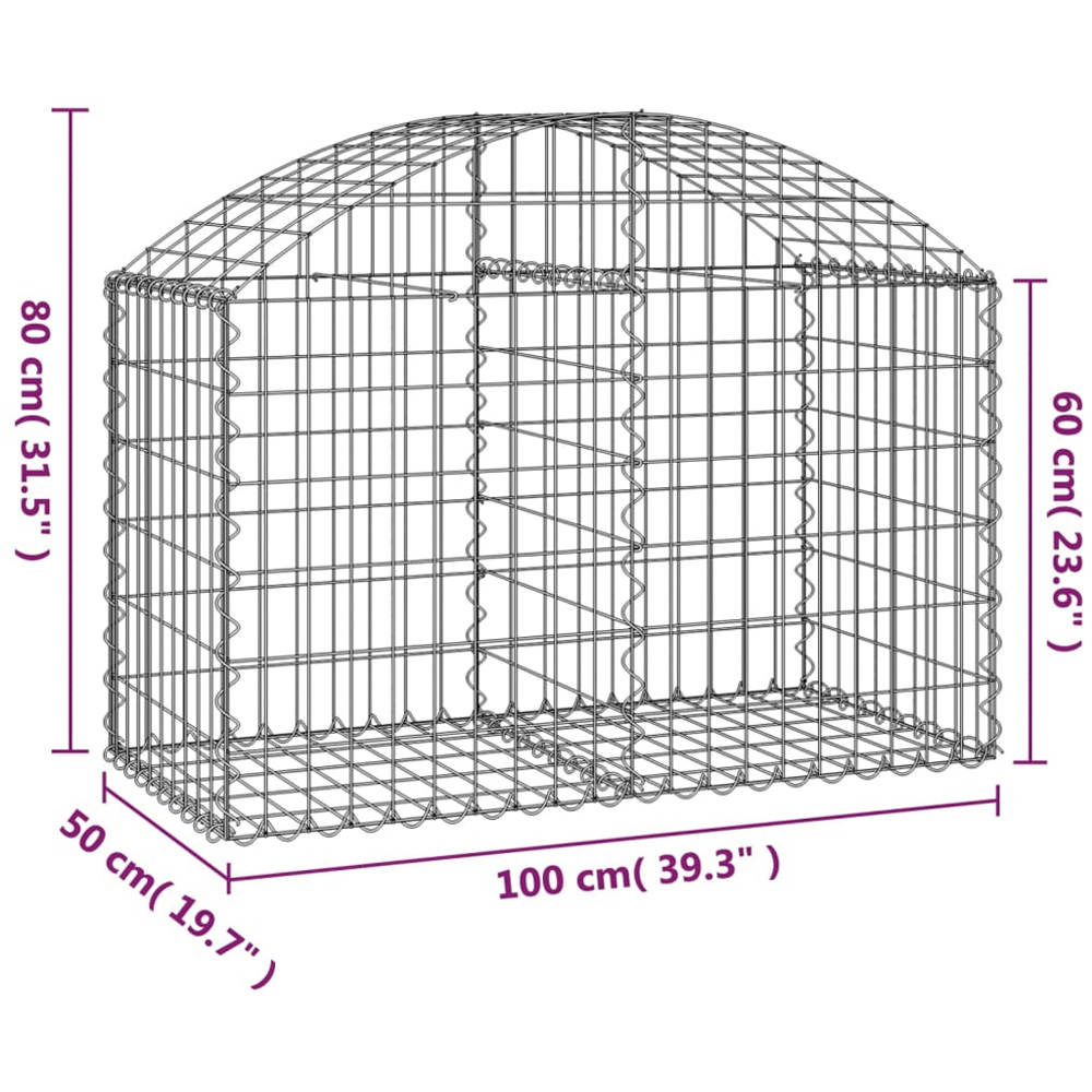vidaXL Silver Galvanised Iron Arched Gabion Basket 100 x 50 x 60/80cm Image 4