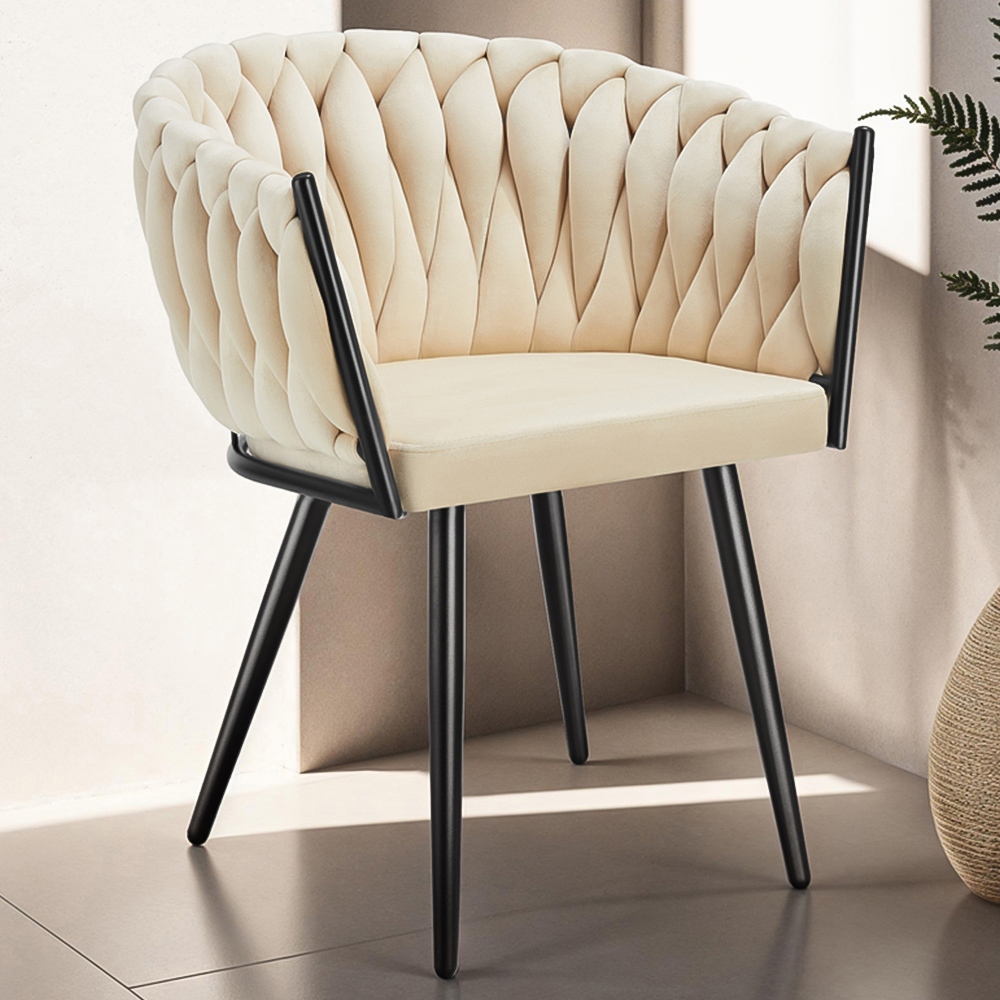 tectake Astano Set of 2 Sand Velvet Padded Knot Design Dining Chair Image 1