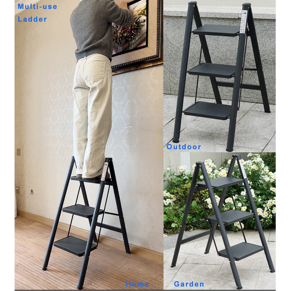 Gr8 Home 3 Step Black Folding Non Slip Heavy Duty Carbon Steel Ladder Image 6