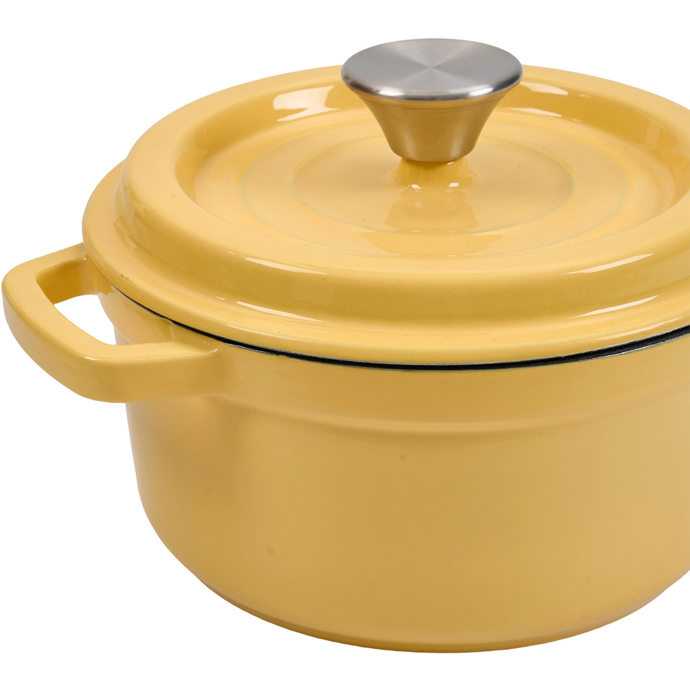 Living and Home Yellow Enamelled Cast Iron Dutch Oven Pot 5L Image 3
