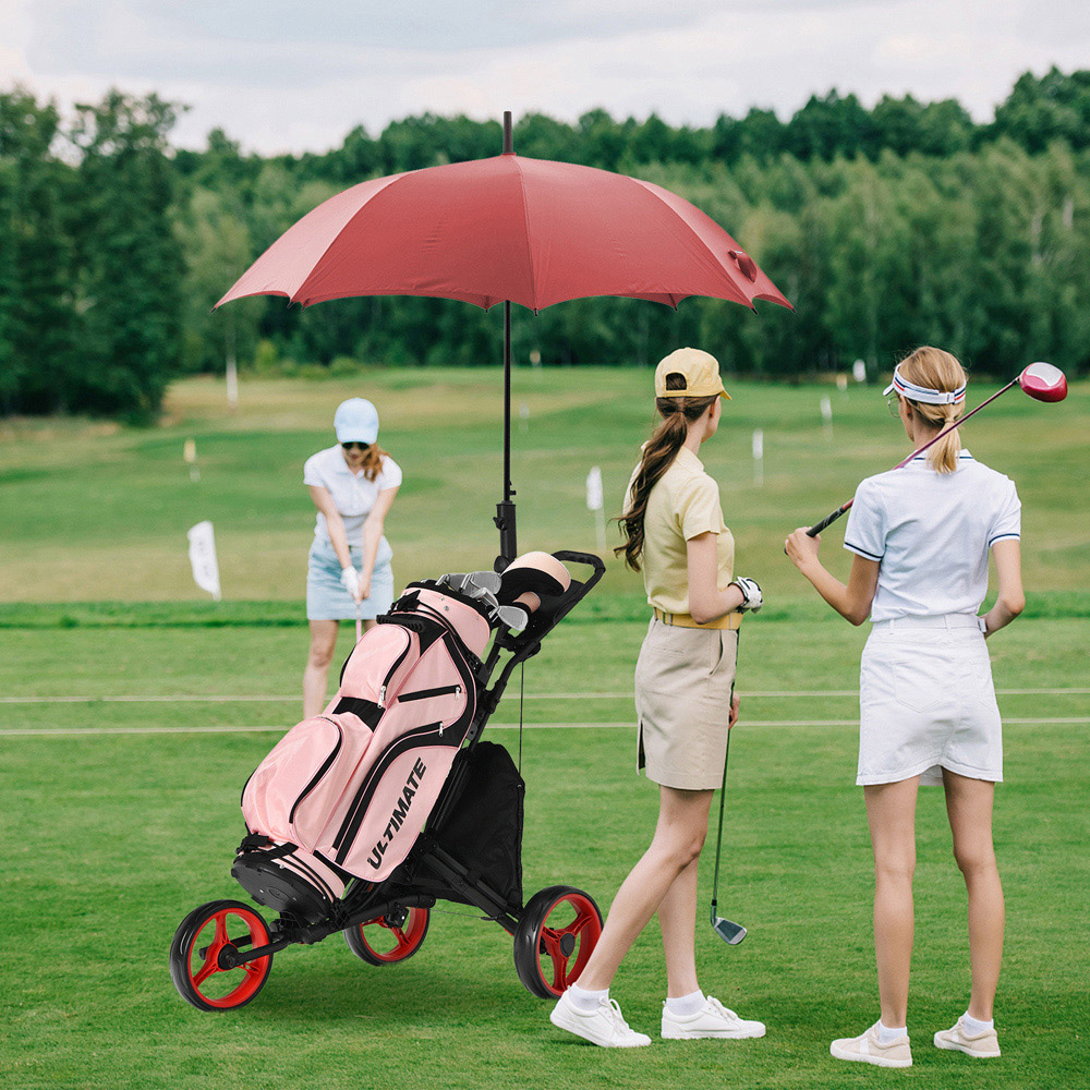 Costway Red 3 Wheel Golf Push Pull Cart with Adjustable Height Handle Image 2