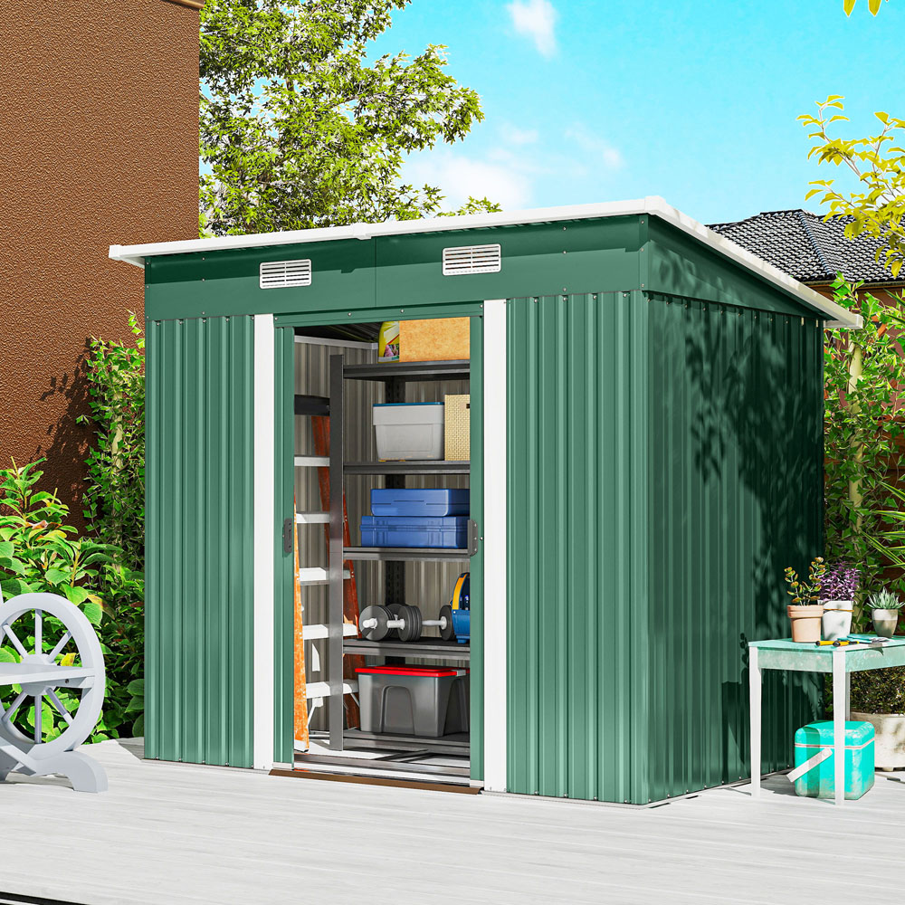 Outsunny 7 x 4ft Green Garden Storage Shed Image 2