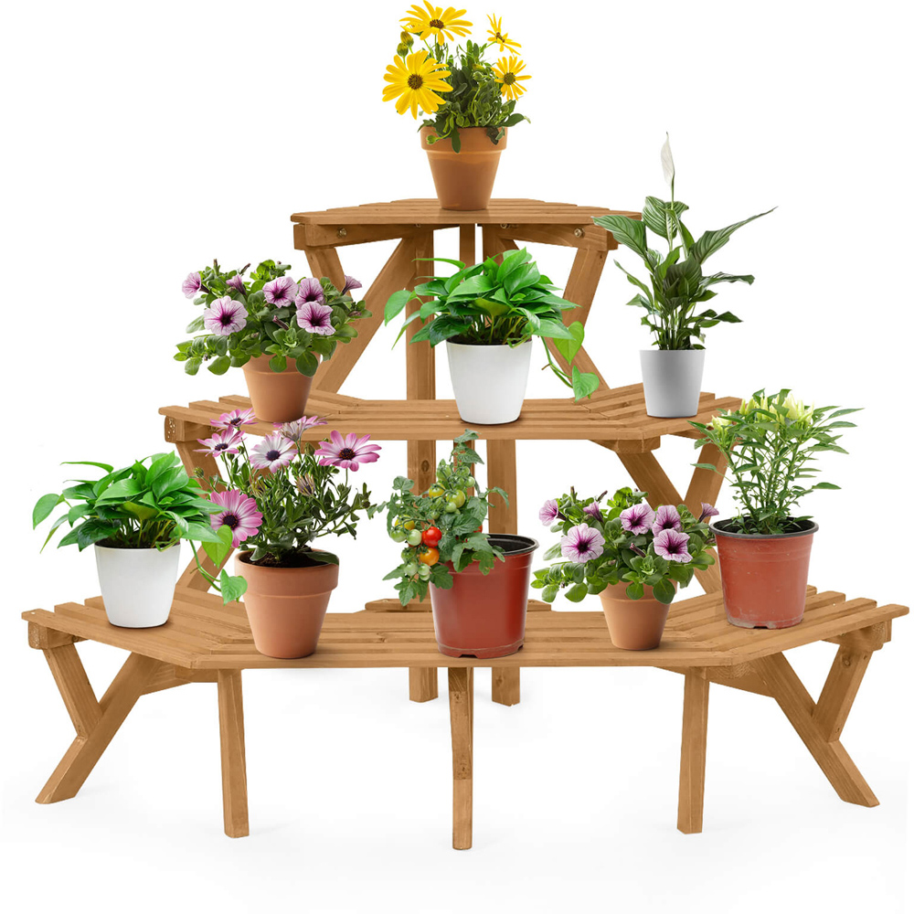 Costway 3 Tier Wooden Corner Plant Stand Image 3
