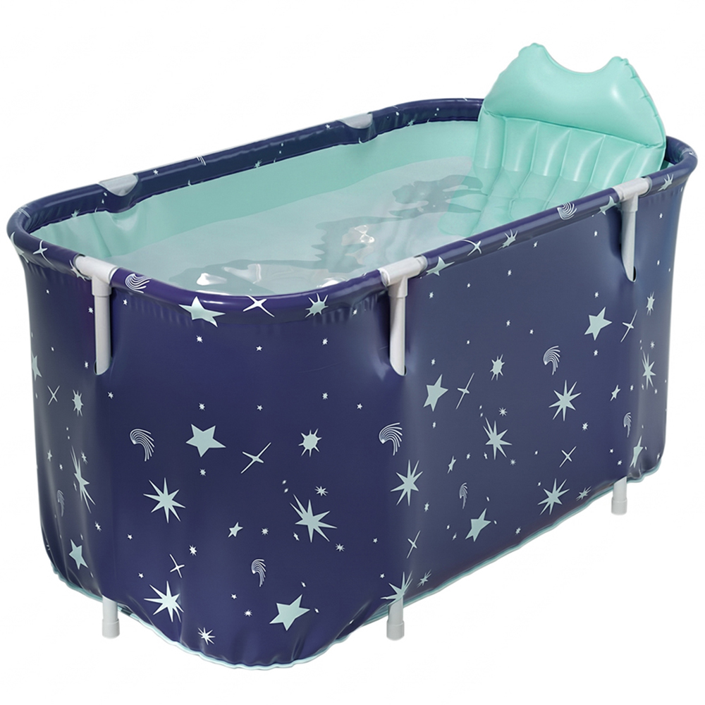 Living and Home Dark Blue Foldable PVC Soaking Bathtub with Inflatable Backrest Image 1