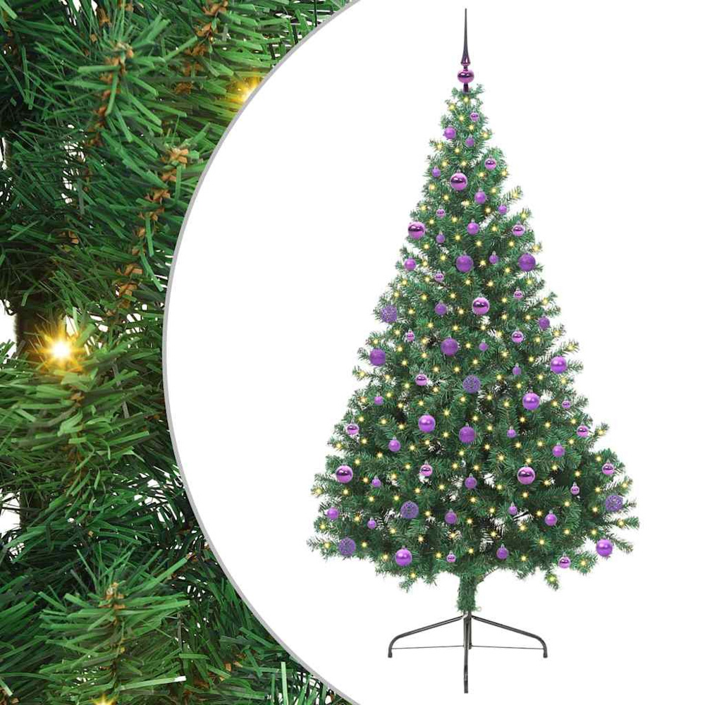 vidaXL Pre-Lit Lilac Baubles Green Artificial Christmas Tree 7ft Image 2