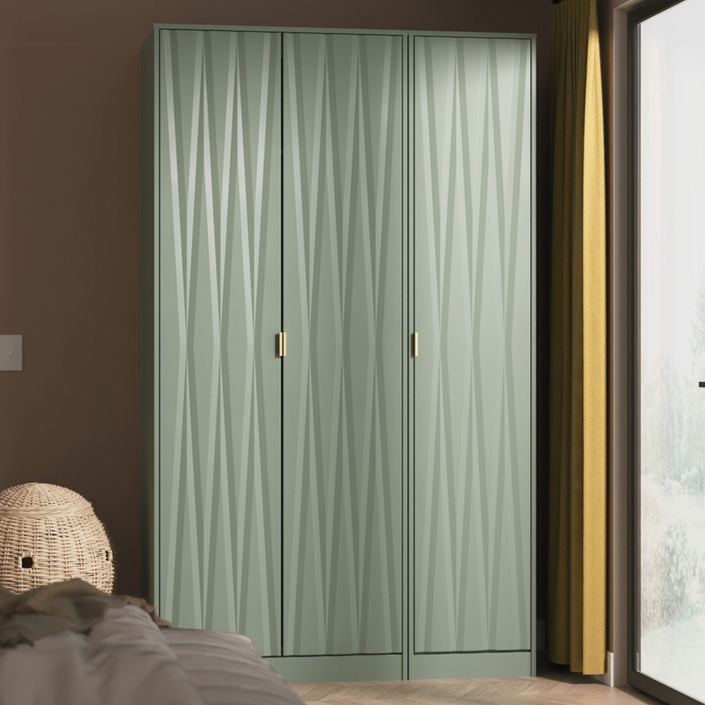 Crowndale Diamond 3 Door Reed Green Tall Wardrobe Ready Assembled Image 1