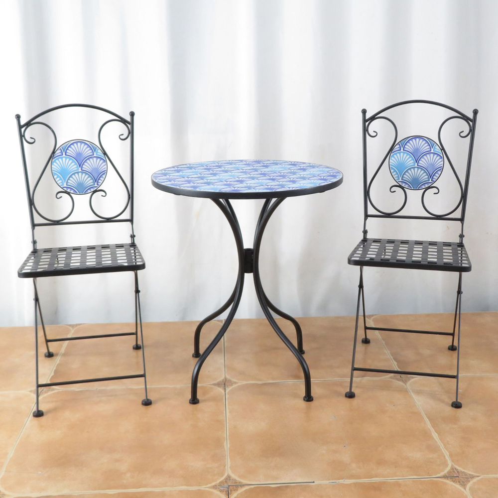 Home Source Ocean 2 Seater Shell Mosaic Bistro Set Blue Image 4