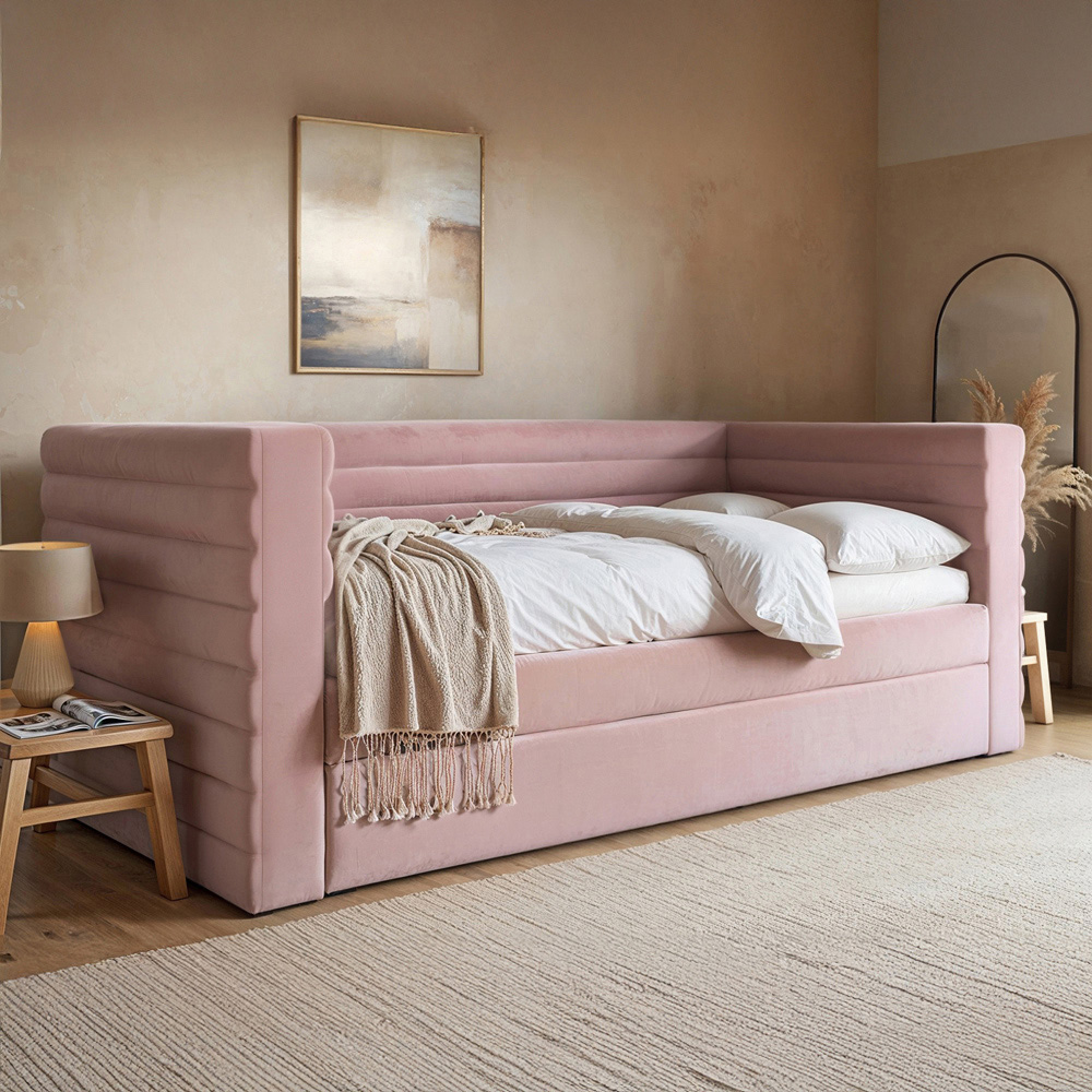 Flair Yuma Pink Velvet Guest Bed with Pull-Out Trundle Image 1