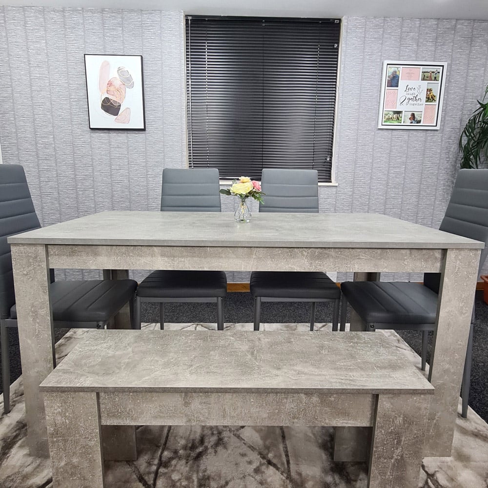 Portland Leather 4 Seater Dining Set Stone Grey and Dark Grey Image 3