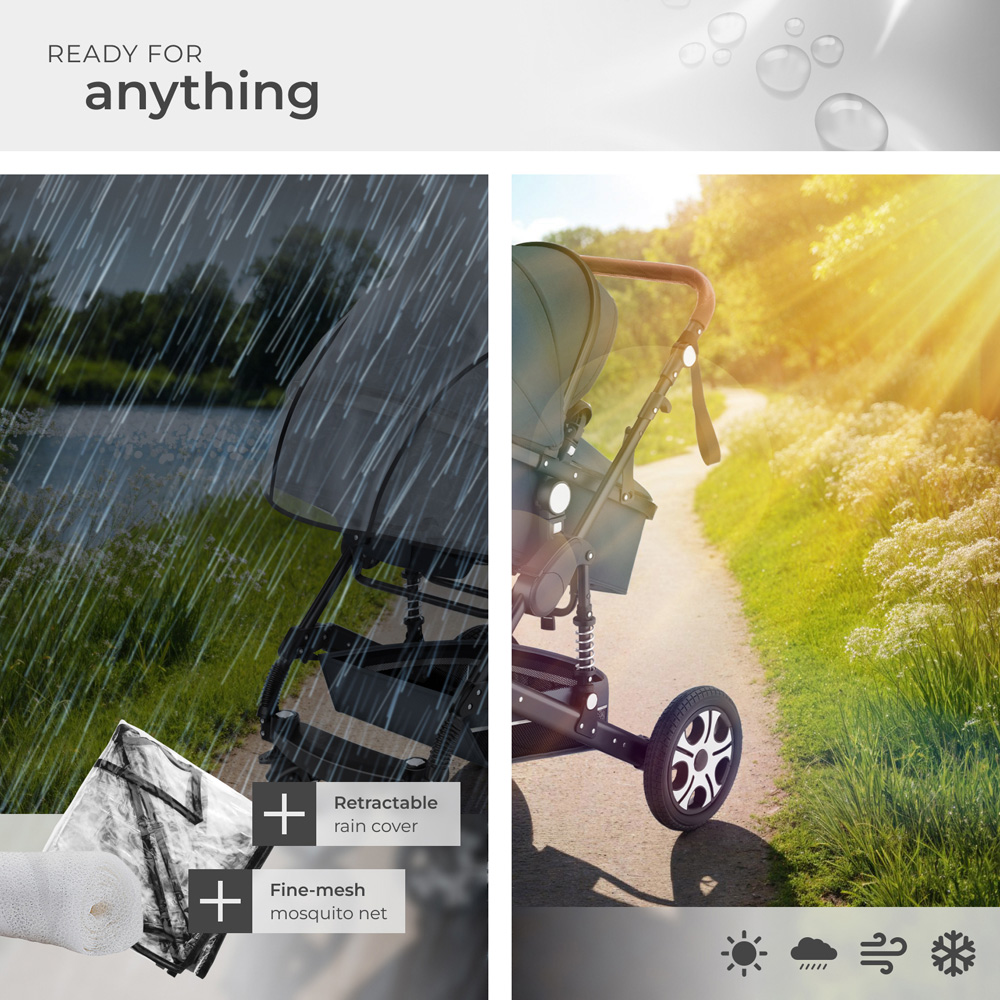 tectake Anthracite Foldable Pram Stroller with 5 Point Harness Safety Bar and Wrist Strap Image 6