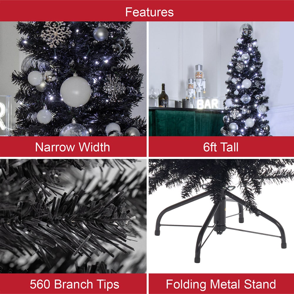 The Christmas Workshop Black Slim Line Christmas Tree 6ft Image 5
