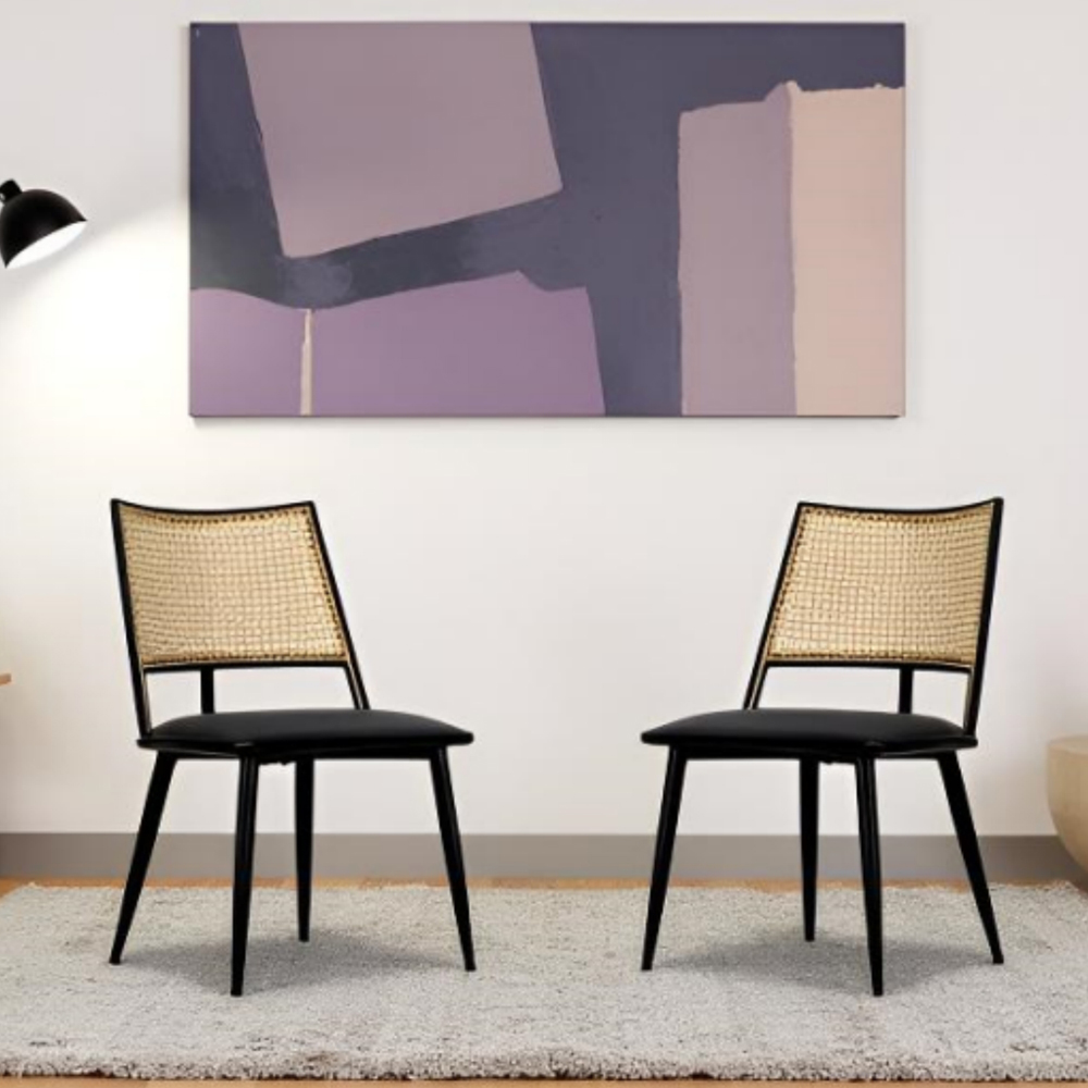 Furniture One Set of 2 Black Rattan Mid-Century Dining Chair Image 8