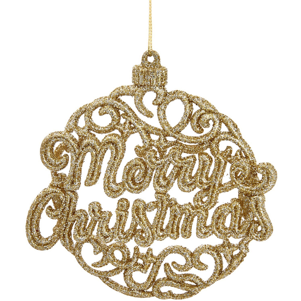 Glitter Merry Christmas Hanging Decoration Gold Image 3