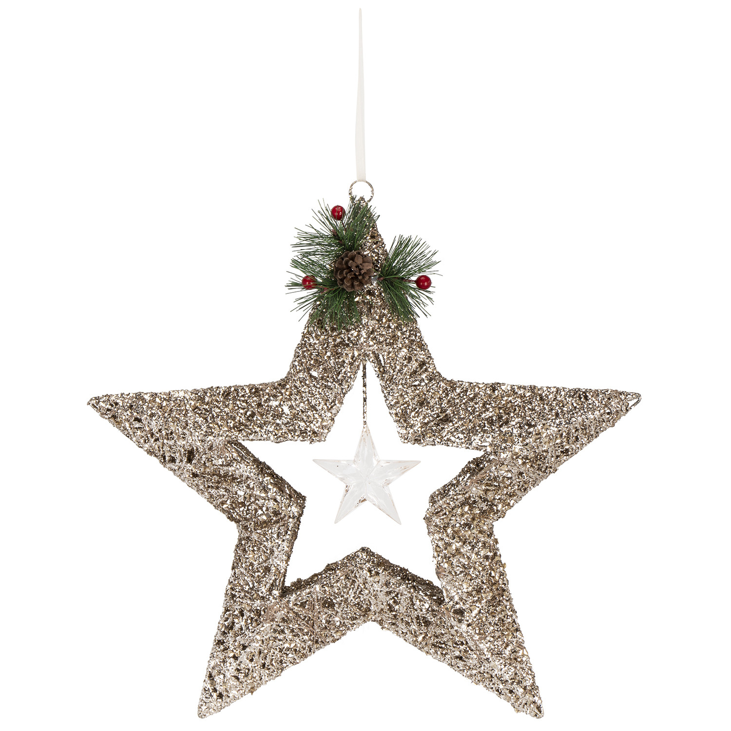LED Gold Glitter Star With Jewel - Gold Image