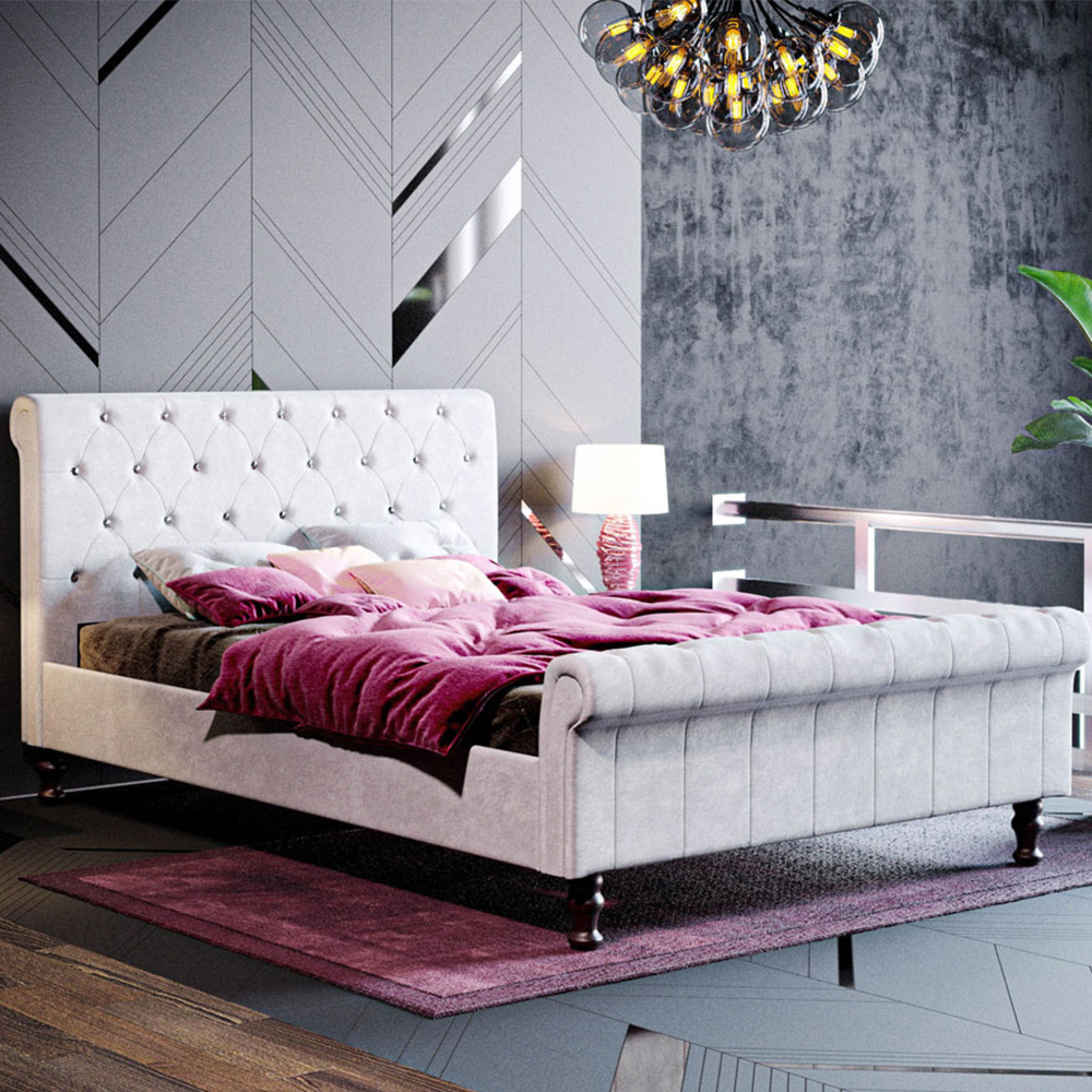 Vida Designs Violetta Double Light Grey Velvet Bed Frame Image 1