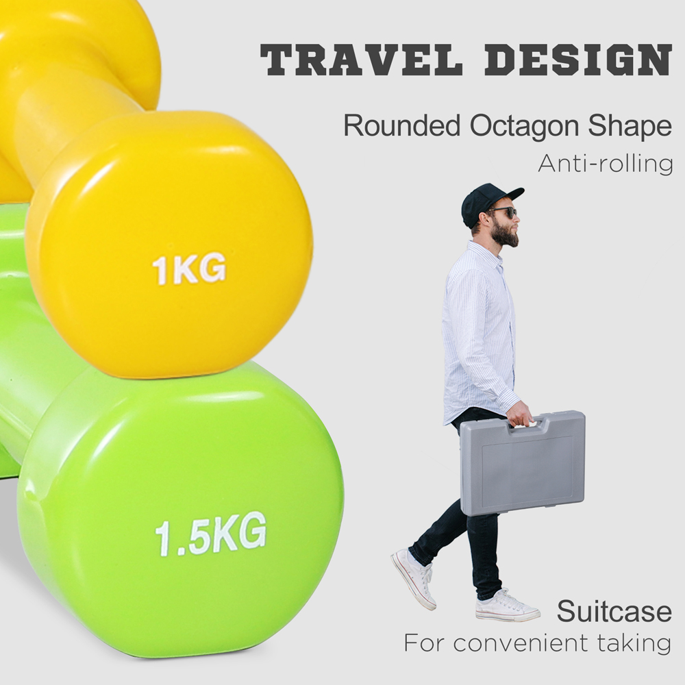 HOMCOM Multicolour Dumbbell Set with Carry Case 10kg 4 Pack Image 6