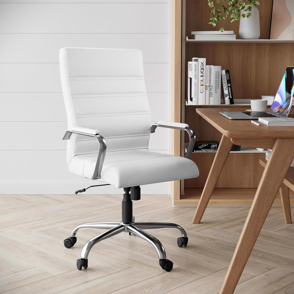 FWStyle White and Chrome Gold Designer Office Chair Image 3