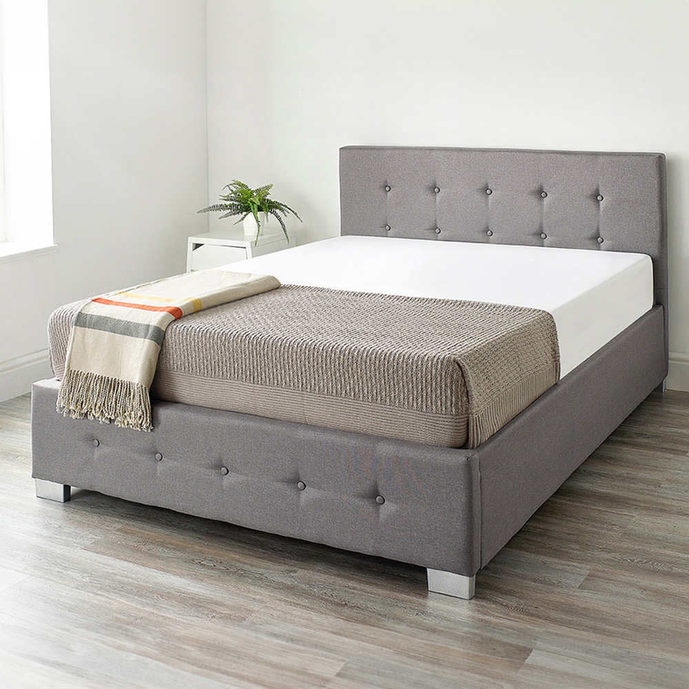 Aspire Double Grey Linen End Lift Ottoman Storage Bed Image 1