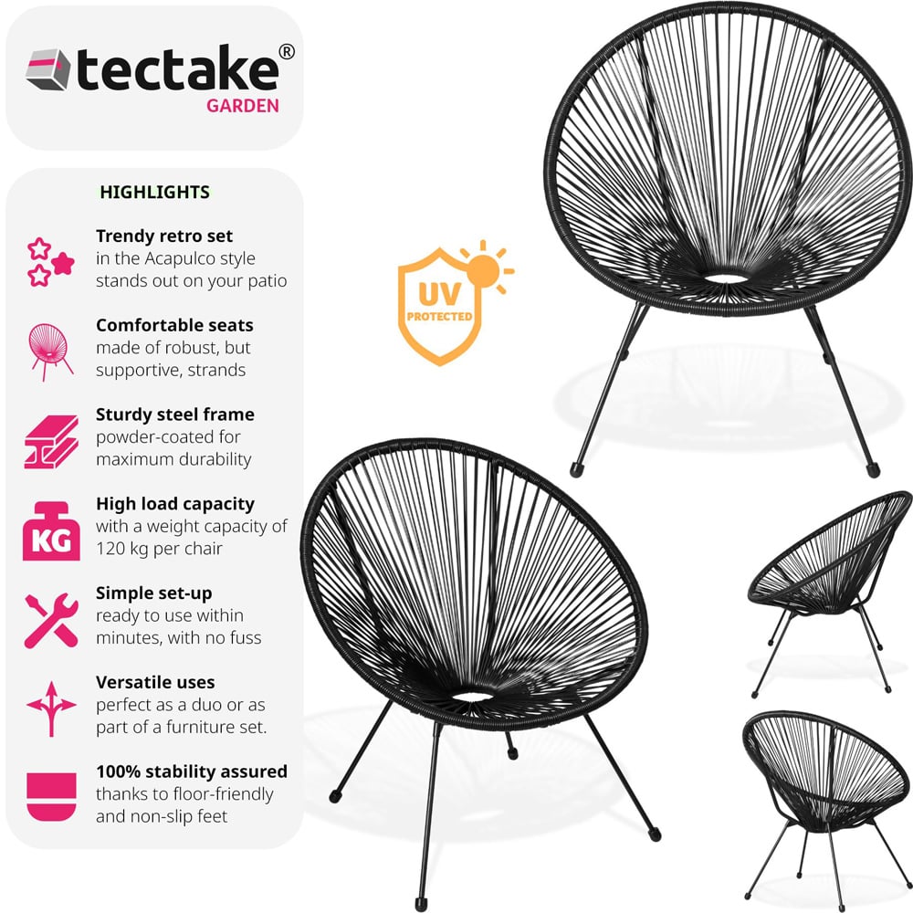 tectake Retro 2 Piece Black Garden Chair Set Image 6
