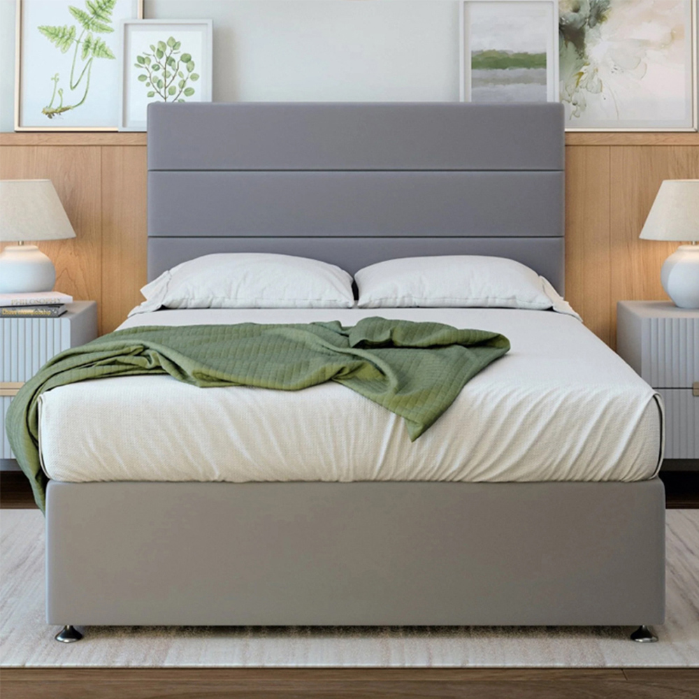 Bedmaster Small Double Silver Plush Velvet Divan Base with Milan Headboard Image 1
