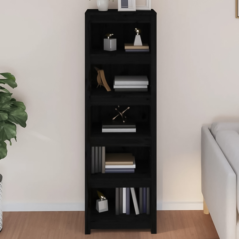 vidaXL 5 Shelf Black Solid Pine Wood Bookcase Image 1