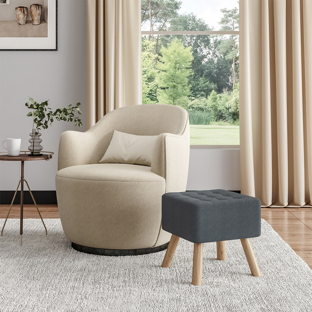 Living and Home Grey Linen Footstool Image 8