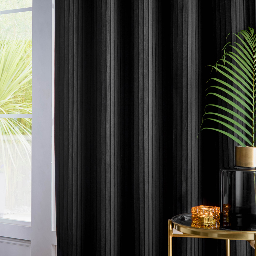 Paoletti Corinthian Black Velvet Eyelet Curtains 168 x 137cm Image 3