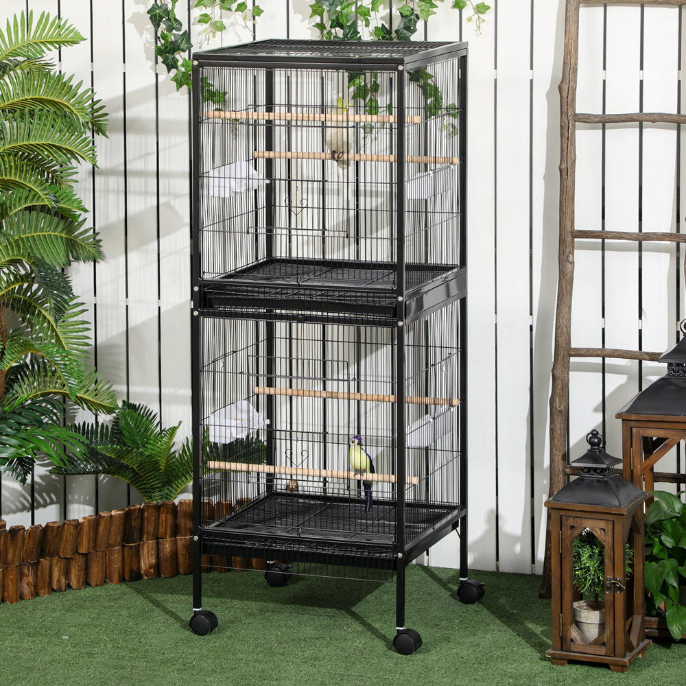 PawHut 2-in-1 Large Bird Cage Aviary with Wheels Image 2