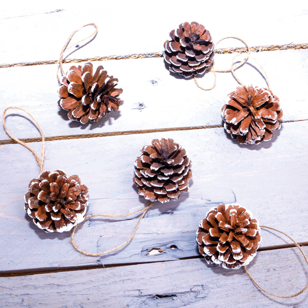St Helens White Tipped Hanging Pinecone Ornaments 6 Pack Image 4
