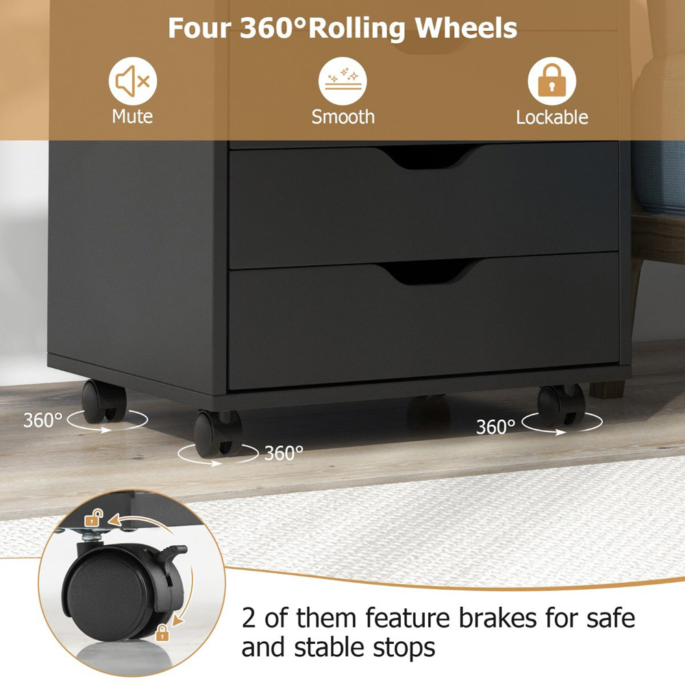 Costway 7 Drawer Black Mobile File Cabinet Image 6