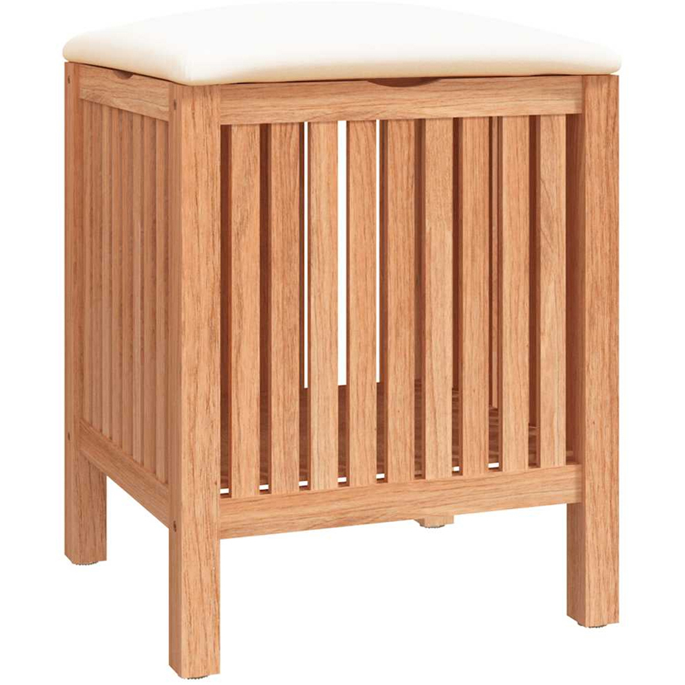 vidaXL Brown Walnut Wood Slatted Laundry Storage Bathroom Stool with Cushion Image 1