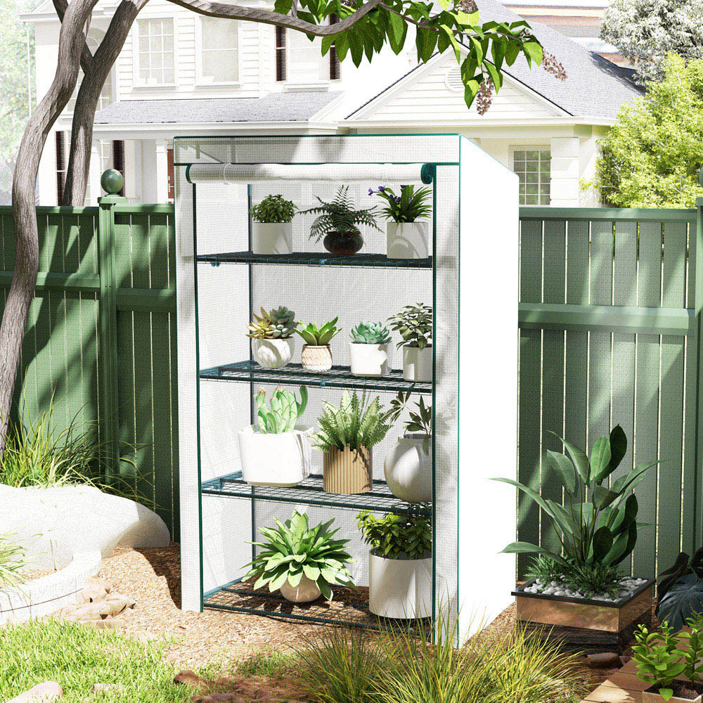 Outsunny White and Green 4 Shelf PE Cover 3.6 x 1.6ft Lean To Mini Greenhouse Image 2