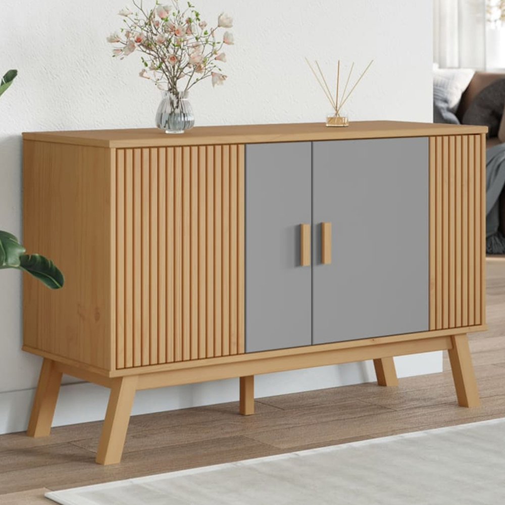 vidaXL 2 Door Grey and Brown Solid Pine Wood Sideboard Image 1
