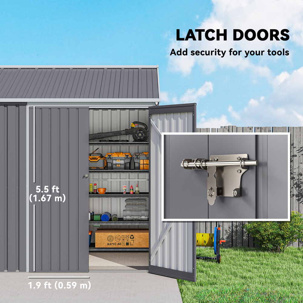 Outsunny 8.5 x 5.6ft Grey Metal Apex Garden Shed Image 7