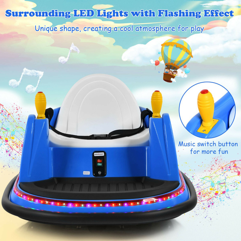 Costway Kids Blue Ride On Bumper Car with Colourful Flashing Lights and Music 6V Image 7