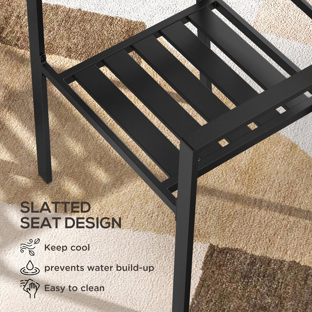 Outsunny Set of 2 Black Metal Slatted Patio Dining Chair Image 4