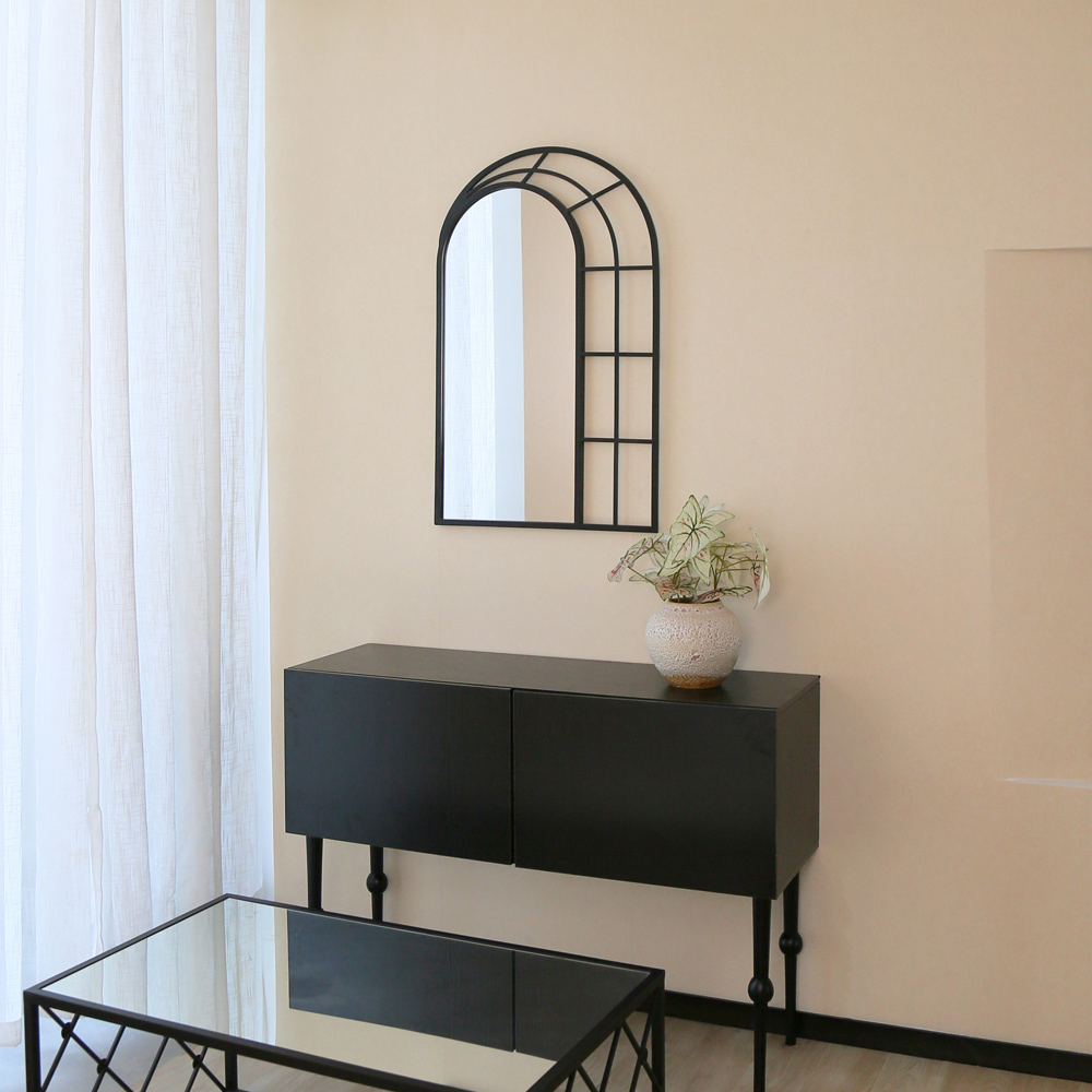 Charles Bentley Paris Black Arch Window Outdoor Wall Mirror 95 x 60cm Image 5