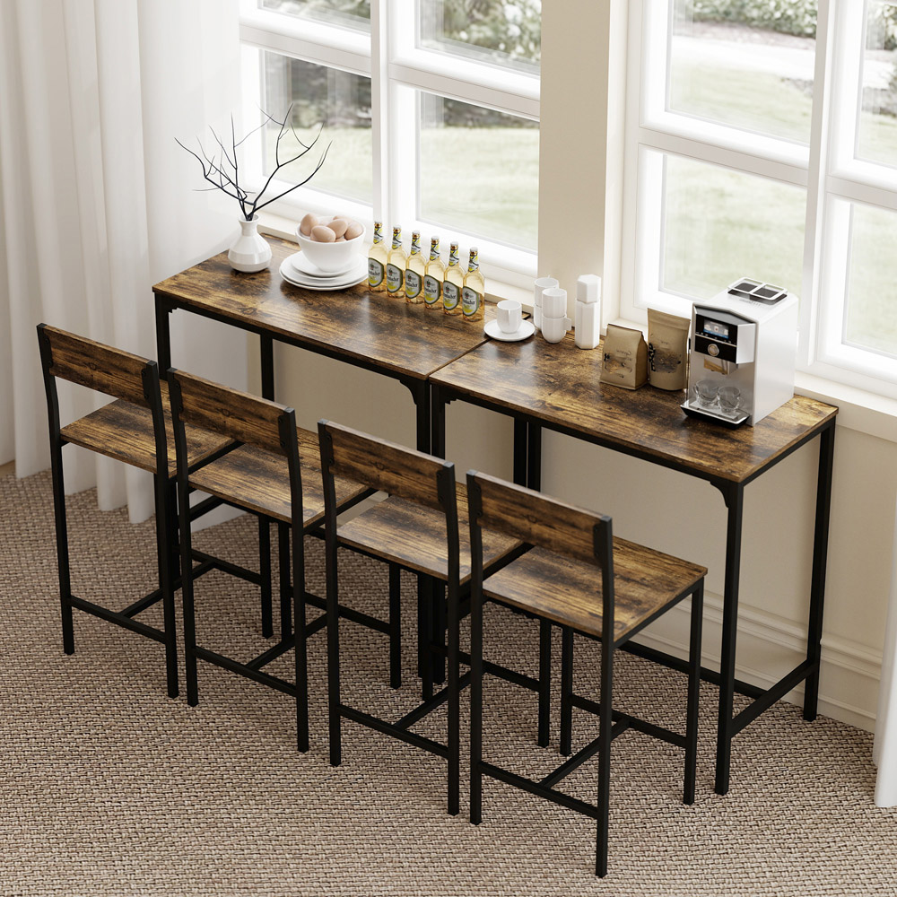 Portland 2 Seater Rustic Brown Bar Table and Stool Set Image 6