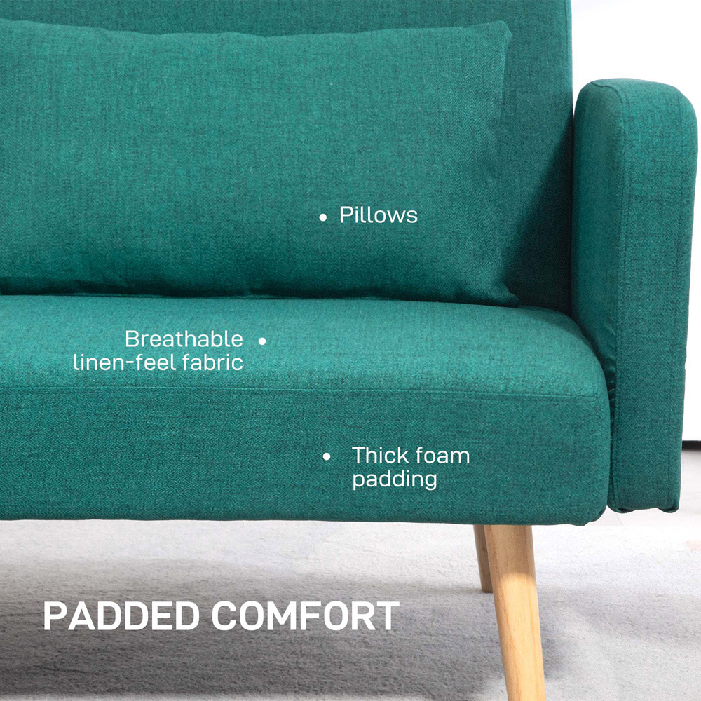 Portland 2 Seater Green Convertible Sofa Bed with Cushions Image 4