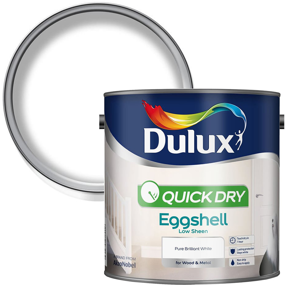 Dulux Quick Dry Pure Brilliant White Eggshell Low Sheen Paint 2.5L Image 1