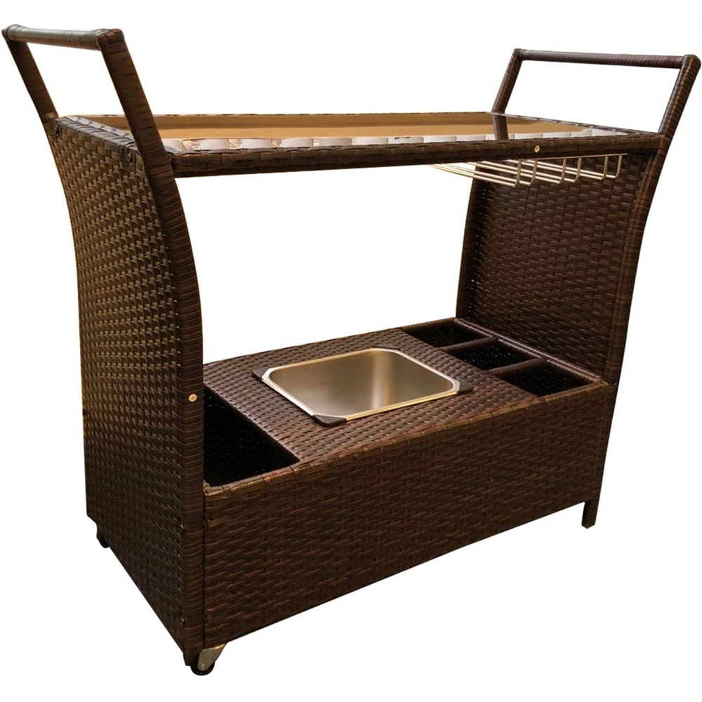 Furniture One Rattan Kitchen Trolley with Ice Bucket Image 1