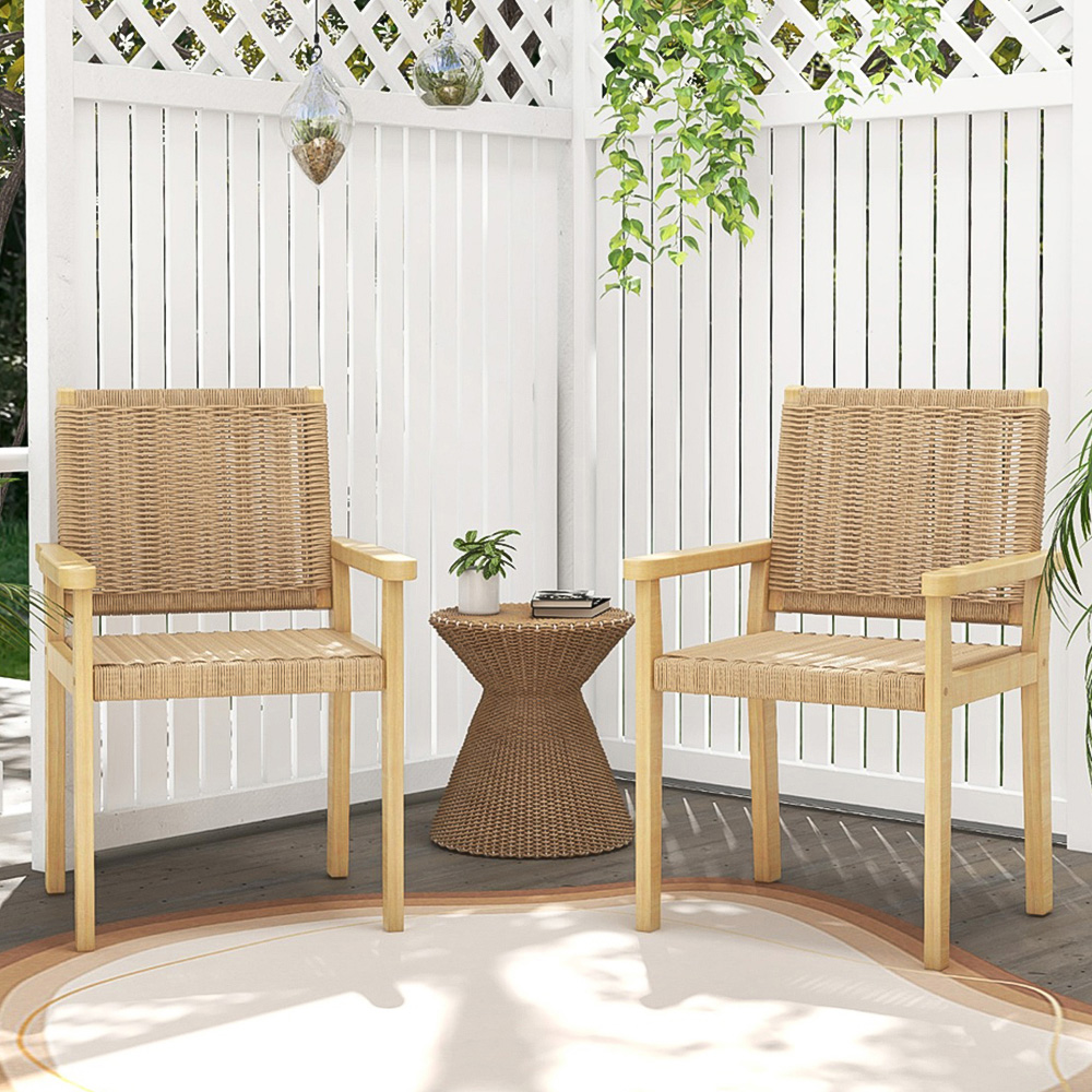 Costway Natural Paper Rope Woven Wood Chair Set of 2 Image 1