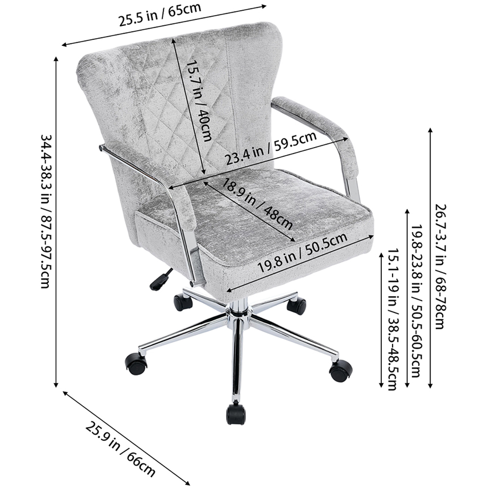 Living and Home Grey Chenille Diamond-Quilted Height Adjustable Swivel Office Chair Image 9