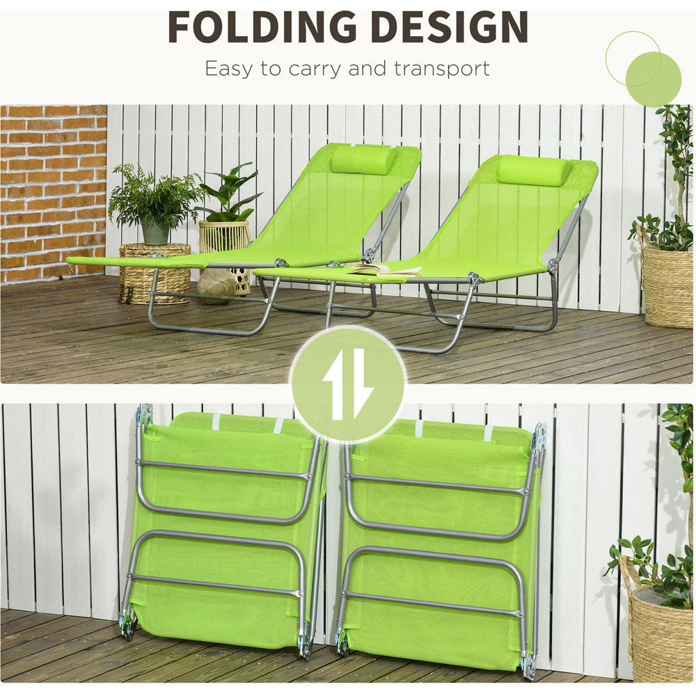 Outsunny Set of 2 Green Reclining Foldable Sun Lounger Image 5